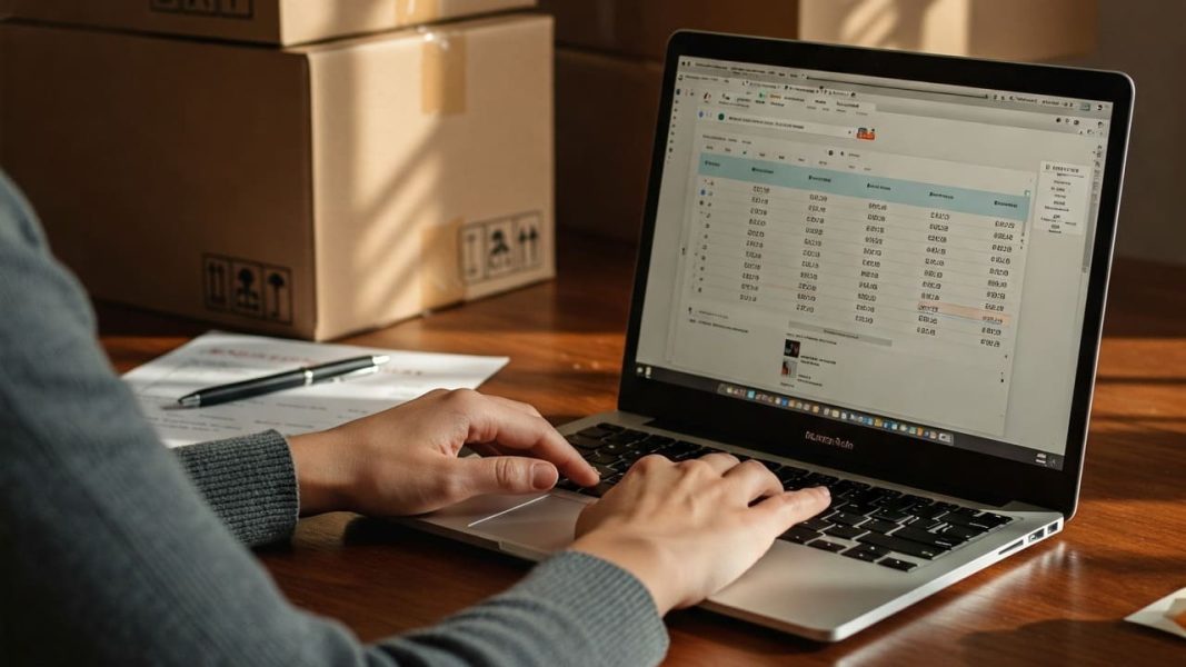 Femme demandant un devis en ligne pour son déménagement