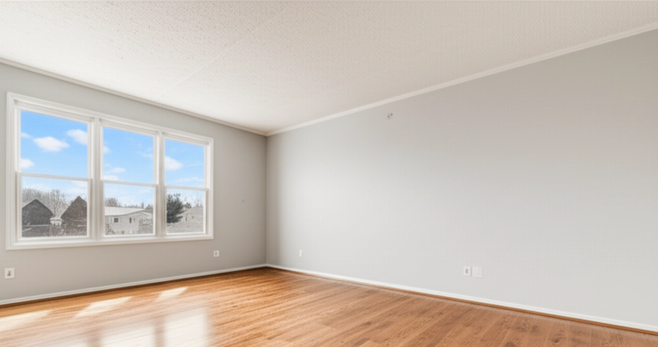 Chambre entièrement débarrassée, propre et lumineuse après le service de débarras.
